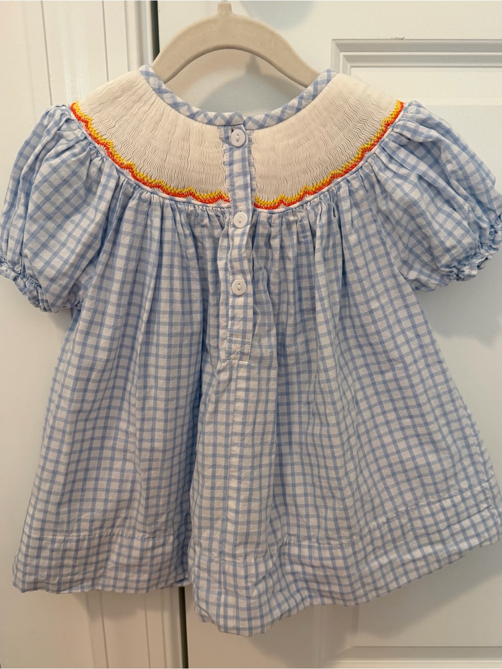 Blue Gingham Smocked Candy Corn Dress - Picture 2 of 5